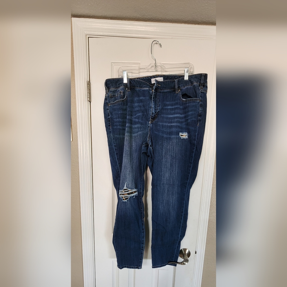 Lane Bryant Dark Blue Skinny Jeans with Distressed Knees